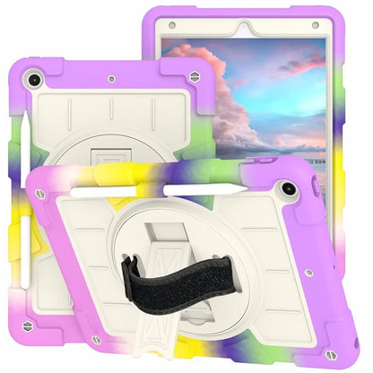 For iPad 10.2 (2021) / (2019) / (2020) TPU+PC Tablet Case Rotating Shockproof Kickstand Cover with Strap