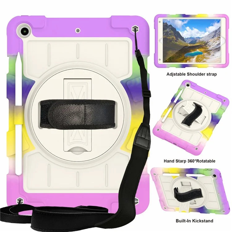 For iPad 10.2 (2021) / (2019) / (2020) TPU+PC Tablet Case Rotating Shockproof Kickstand Cover with Strap