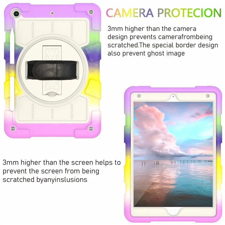 For iPad 10.2 (2021) / (2019) / (2020) TPU+PC Tablet Case Rotating Shockproof Kickstand Cover with Strap