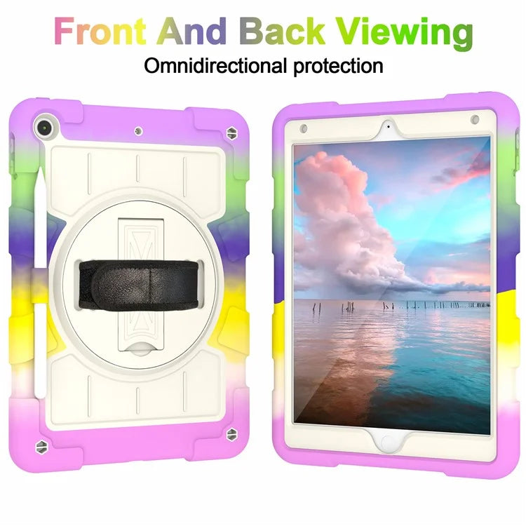 For iPad 10.2 (2021) / (2019) / (2020) TPU+PC Tablet Case Rotating Shockproof Kickstand Cover with Strap