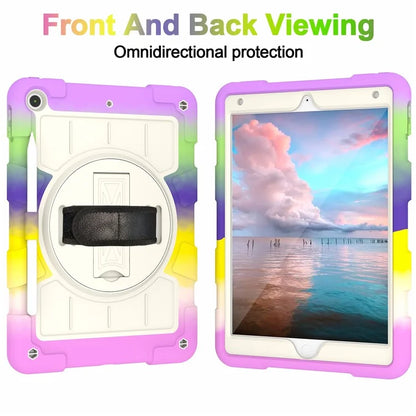 For iPad 10.2 (2021) / (2019) / (2020) TPU+PC Tablet Case Rotating Shockproof Kickstand Cover with Strap