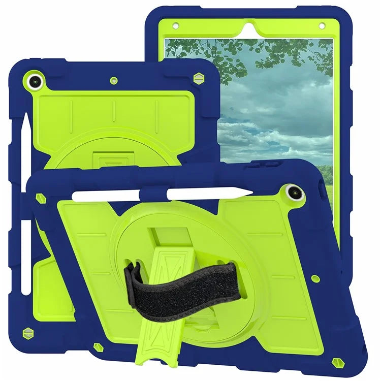 For iPad 10.2 (2021) / (2019) / (2020) TPU+PC Tablet Case Rotating Shockproof Kickstand Cover with Strap