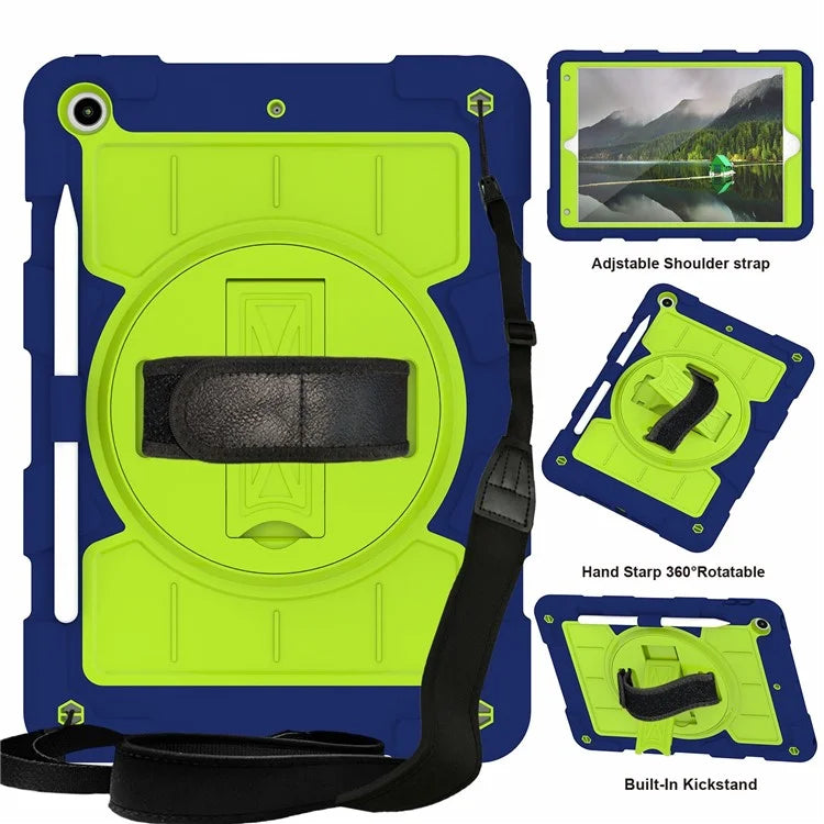 For iPad 10.2 (2021) / (2019) / (2020) TPU+PC Tablet Case Rotating Shockproof Kickstand Cover with Strap