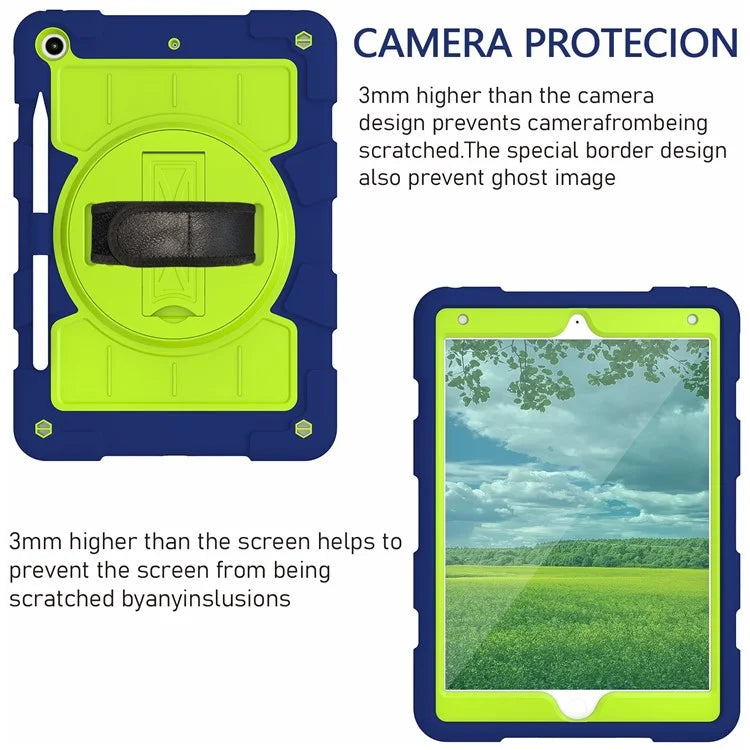 For iPad 10.2 (2021) / (2019) / (2020) TPU+PC Tablet Case Rotating Shockproof Kickstand Cover with Strap
