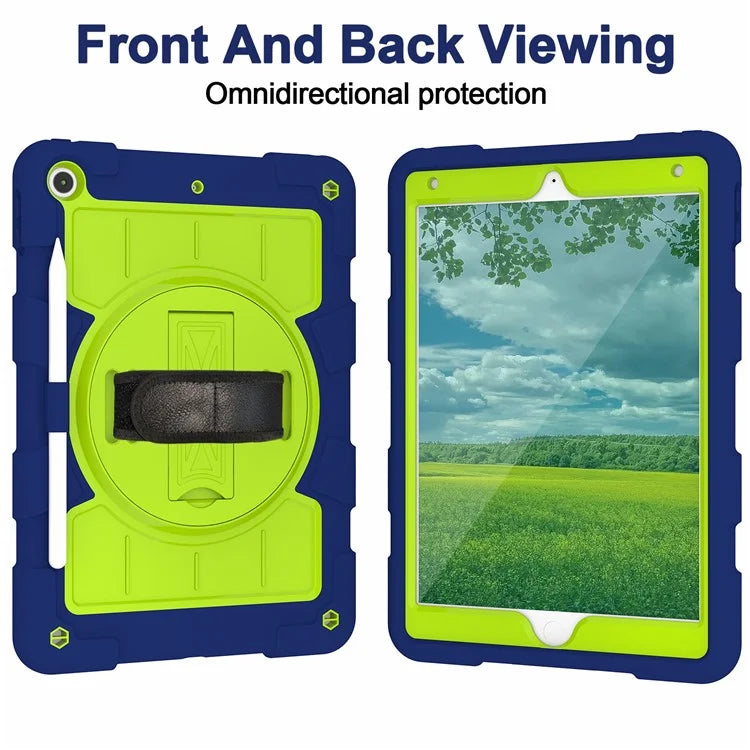 For iPad 10.2 (2021) / (2019) / (2020) TPU+PC Tablet Case Rotating Shockproof Kickstand Cover with Strap