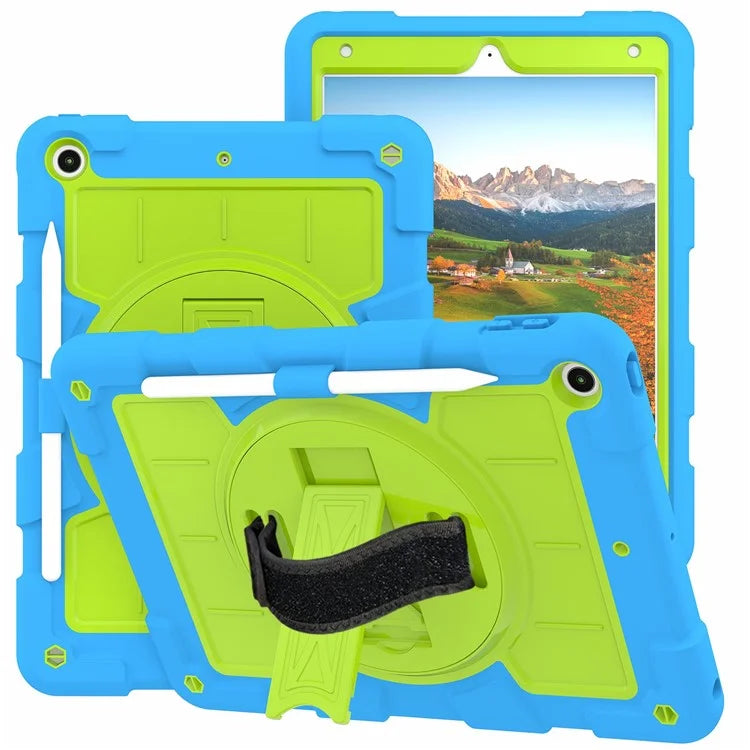 For iPad 10.2 (2021) / (2019) / (2020) TPU+PC Tablet Case Rotating Shockproof Kickstand Cover with Strap