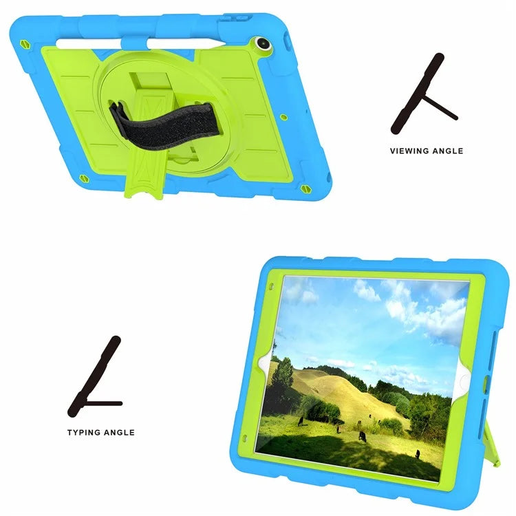 For iPad 10.2 (2021) / (2019) / (2020) TPU+PC Tablet Case Rotating Shockproof Kickstand Cover with Strap