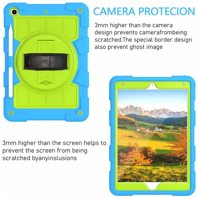 For iPad 10.2 (2021) / (2019) / (2020) TPU+PC Tablet Case Rotating Shockproof Kickstand Cover with Strap