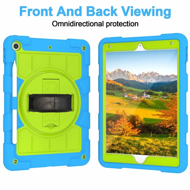 For iPad 10.2 (2021) / (2019) / (2020) TPU+PC Tablet Case Rotating Shockproof Kickstand Cover with Strap