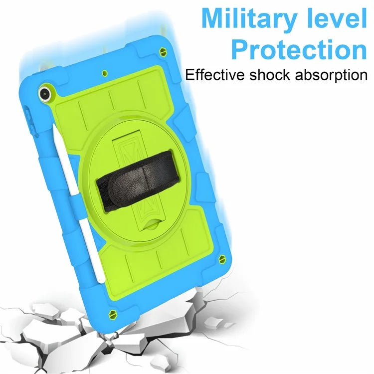 For iPad 10.2 (2021) / (2019) / (2020) TPU+PC Tablet Case Rotating Shockproof Kickstand Cover with Strap
