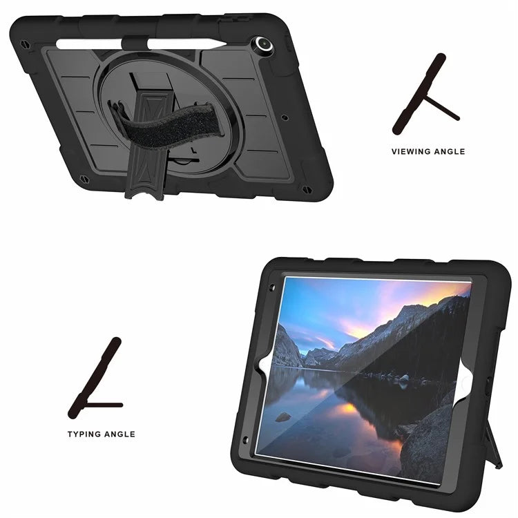 For iPad 10.2 (2021) / (2019) / (2020) TPU+PC Tablet Case Rotating Shockproof Kickstand Cover with Strap