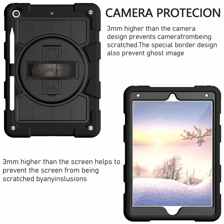 For iPad 10.2 (2021) / (2019) / (2020) TPU+PC Tablet Case Rotating Shockproof Kickstand Cover with Strap