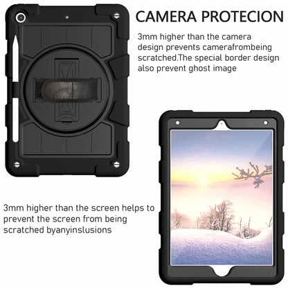 For iPad 10.2 (2021) / (2019) / (2020) TPU+PC Tablet Case Rotating Shockproof Kickstand Cover with Strap