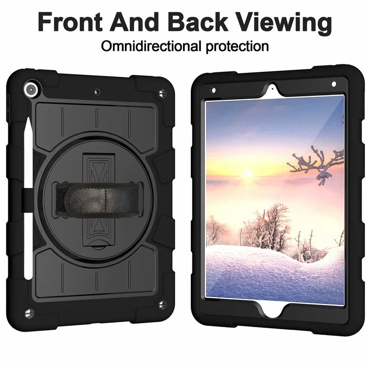 For iPad 10.2 (2021) / (2019) / (2020) TPU+PC Tablet Case Rotating Shockproof Kickstand Cover with Strap
