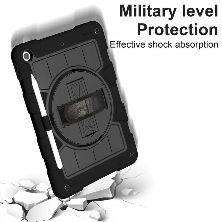 For iPad 10.2 (2021) / (2019) / (2020) TPU+PC Tablet Case Rotating Shockproof Kickstand Cover with Strap