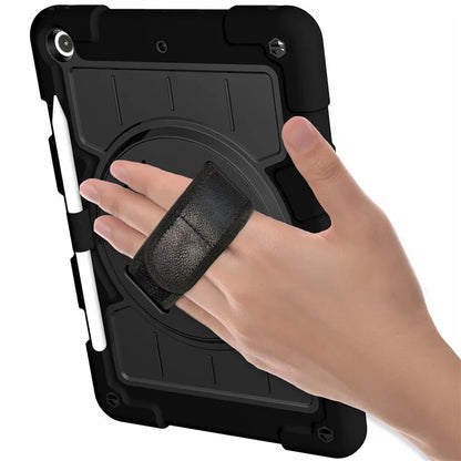 For iPad 10.2 (2021) / (2019) / (2020) TPU+PC Tablet Case Rotating Shockproof Kickstand Cover with Strap