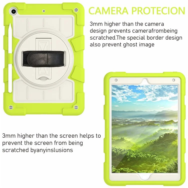 For iPad 10.2 (2021) / (2019) / (2020) TPU+PC Tablet Case Rotating Shockproof Kickstand Cover with Strap