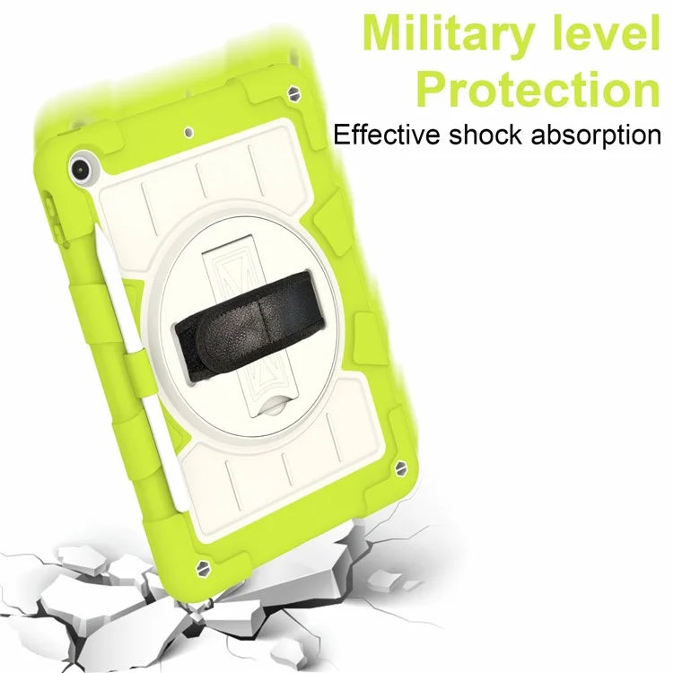 For iPad 10.2 (2021) / (2019) / (2020) TPU+PC Tablet Case Rotating Shockproof Kickstand Cover with Strap