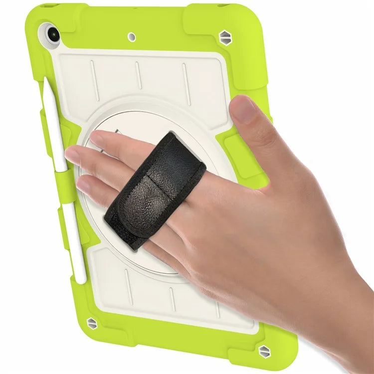 For iPad 10.2 (2021) / (2019) / (2020) TPU+PC Tablet Case Rotating Shockproof Kickstand Cover with Strap