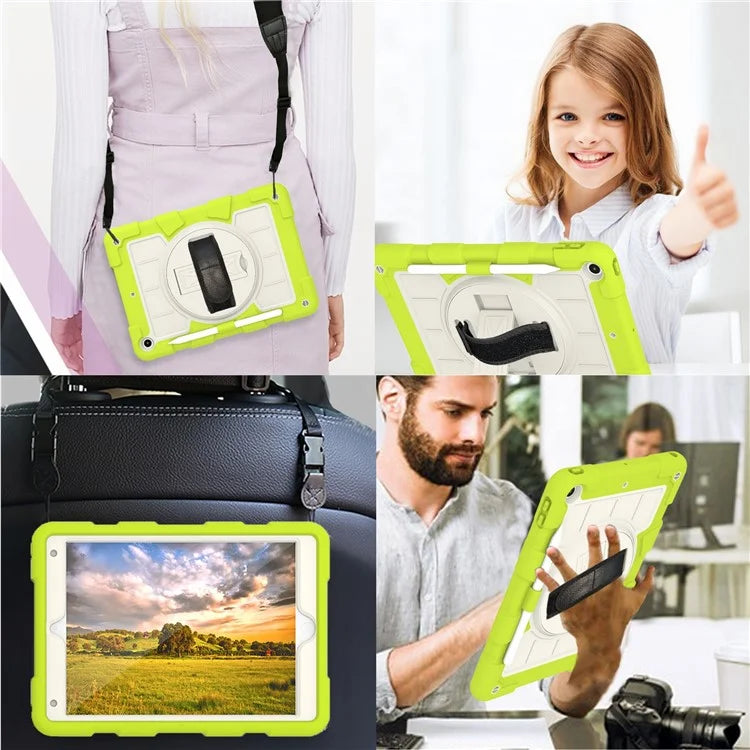 For iPad 10.2 (2021) / (2019) / (2020) TPU+PC Tablet Case Rotating Shockproof Kickstand Cover with Strap