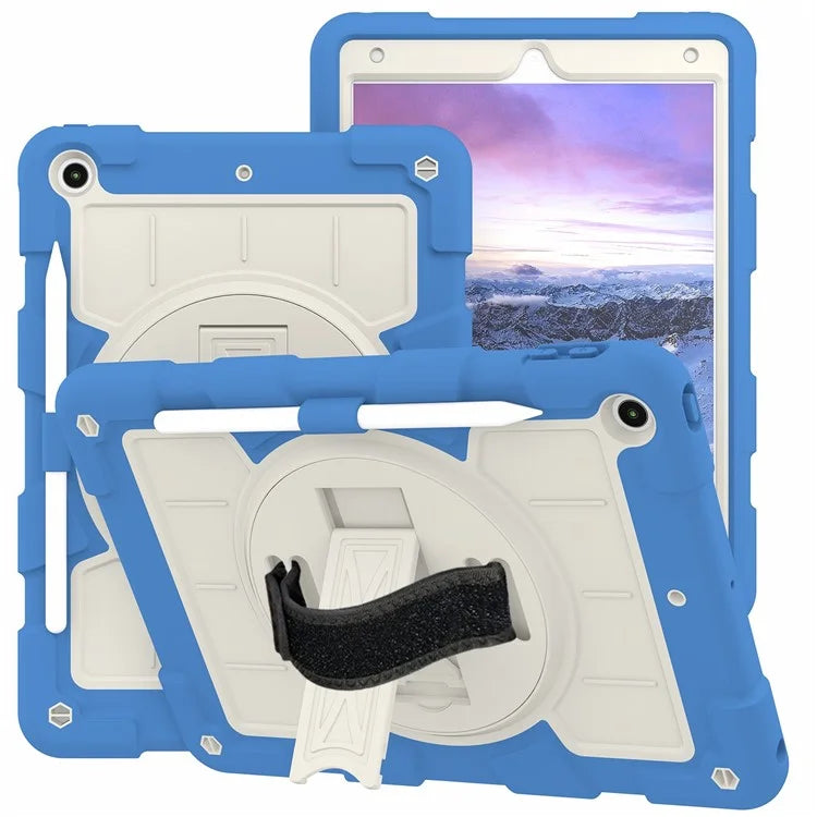 For iPad 10.2 (2021) / (2019) / (2020) TPU+PC Tablet Case Rotating Shockproof Kickstand Cover with Strap