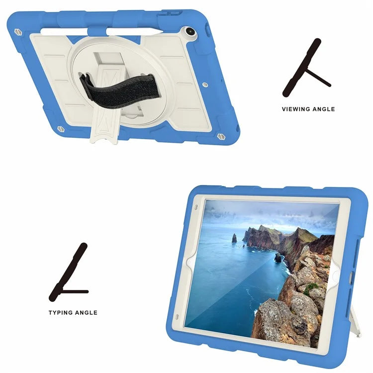 For iPad 10.2 (2021) / (2019) / (2020) TPU+PC Tablet Case Rotating Shockproof Kickstand Cover with Strap