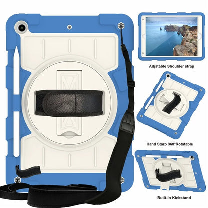 For iPad 10.2 (2021) / (2019) / (2020) TPU+PC Tablet Case Rotating Shockproof Kickstand Cover with Strap