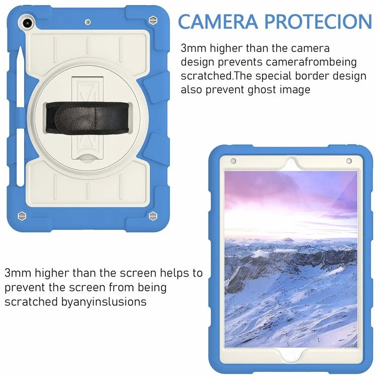 For iPad 10.2 (2021) / (2019) / (2020) TPU+PC Tablet Case Rotating Shockproof Kickstand Cover with Strap