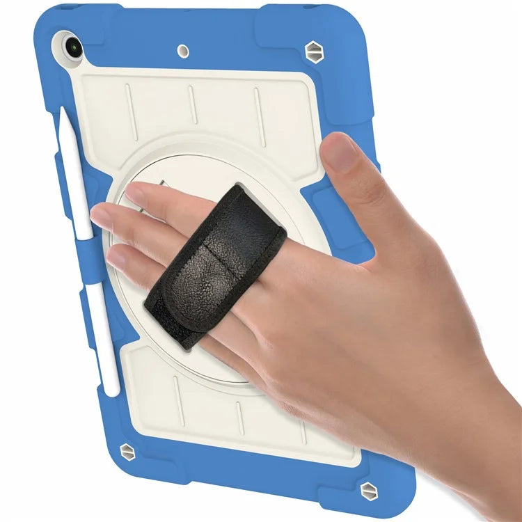 For iPad 10.2 (2021) / (2019) / (2020) TPU+PC Tablet Case Rotating Shockproof Kickstand Cover with Strap