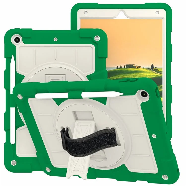 For iPad 10.2 (2021) / (2019) / (2020) TPU+PC Tablet Case Rotating Shockproof Kickstand Cover with Strap