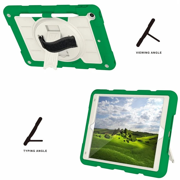 For iPad 10.2 (2021) / (2019) / (2020) TPU+PC Tablet Case Rotating Shockproof Kickstand Cover with Strap