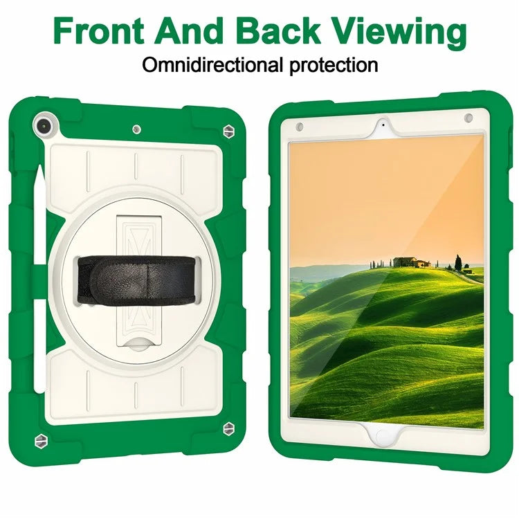For iPad 10.2 (2021) / (2019) / (2020) TPU+PC Tablet Case Rotating Shockproof Kickstand Cover with Strap