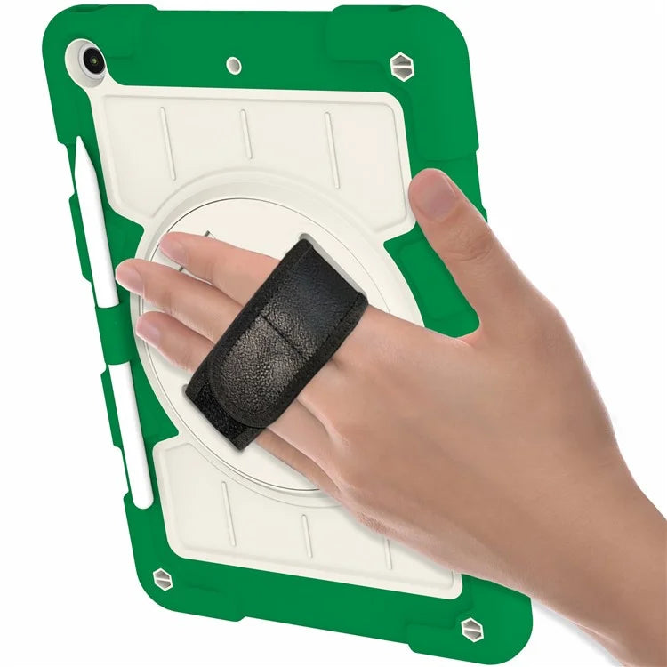 For iPad 10.2 (2021) / (2019) / (2020) TPU+PC Tablet Case Rotating Shockproof Kickstand Cover with Strap