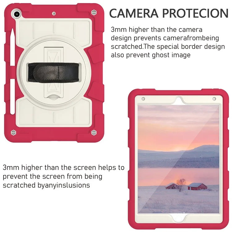 For iPad 10.2 (2021) / (2019) / (2020) TPU+PC Tablet Case Rotating Shockproof Kickstand Cover with Strap