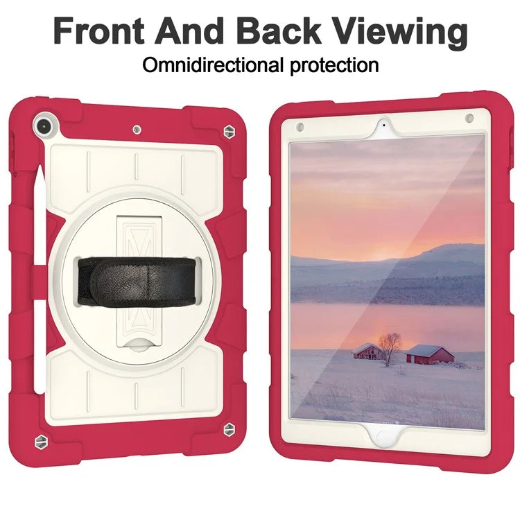 For iPad 10.2 (2021) / (2019) / (2020) TPU+PC Tablet Case Rotating Shockproof Kickstand Cover with Strap