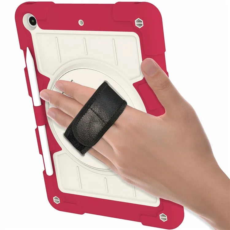 For iPad 10.2 (2021) / (2019) / (2020) TPU+PC Tablet Case Rotating Shockproof Kickstand Cover with Strap