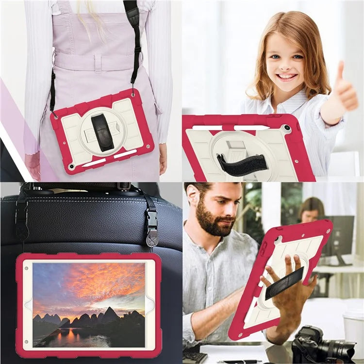 For iPad 10.2 (2021) / (2019) / (2020) TPU+PC Tablet Case Rotating Shockproof Kickstand Cover with Strap