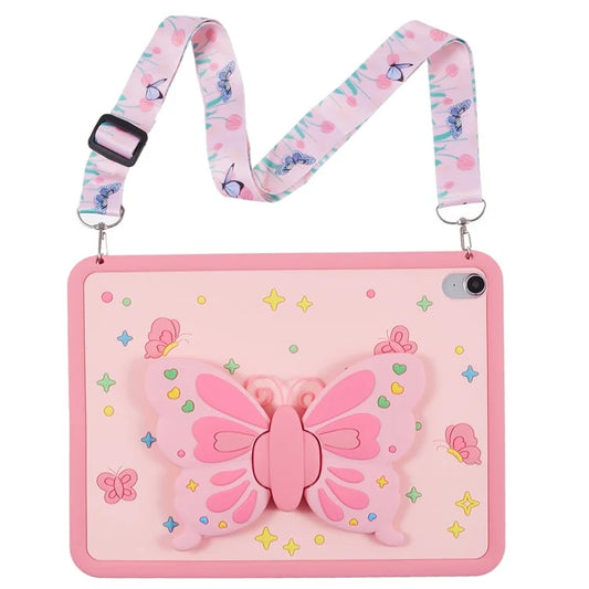 Tablet Cover for iPad 10.9 (2022) Silicone Case with Foldable Butterfly Kickstand