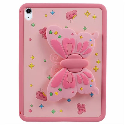 For iPad Air (2020) / (2022) Case Butterfly Kickstand Silicone Tablet Cover with Lanyard