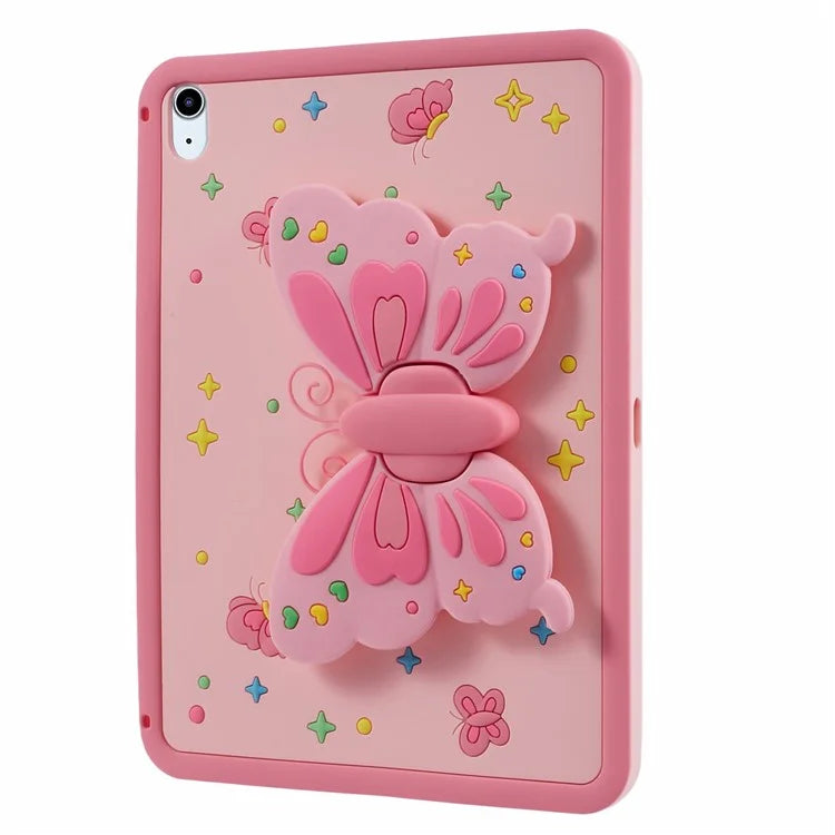 For iPad Air (2020) / (2022) Case Butterfly Kickstand Silicone Tablet Cover with Lanyard