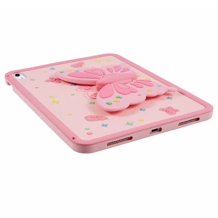 For iPad Air (2020) / (2022) Case Butterfly Kickstand Silicone Tablet Cover with Lanyard