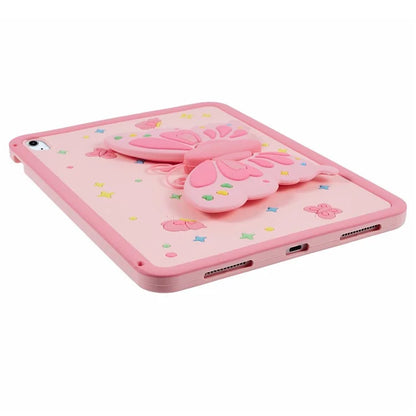 For iPad Air (2020) / (2022) Case Butterfly Kickstand Silicone Tablet Cover with Lanyard