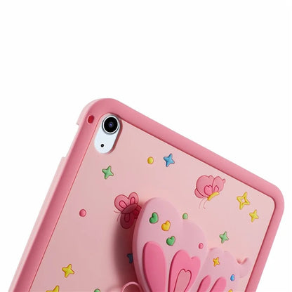 For iPad Air (2020) / (2022) Case Butterfly Kickstand Silicone Tablet Cover with Lanyard