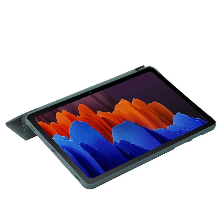 For Samsung Galaxy Tab S9 Case Anti-Scratch PU+ Silicone Tri-fold Stand Tablet Coverish Green