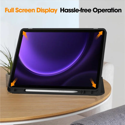 For Samsung Galaxy Tab S9 FE Leather Case Tri-fold Stand Pen Slot Tablet Cover