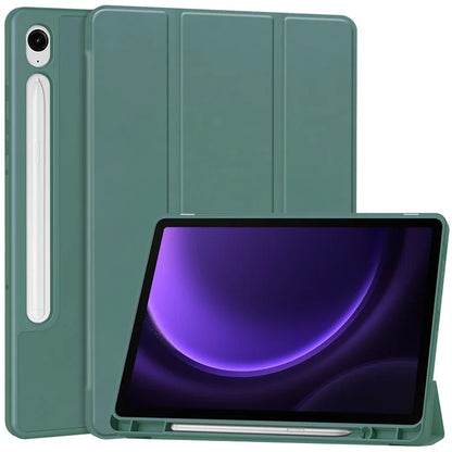 For Samsung Galaxy Tab S9 FE Leather Case Tri-fold Stand Pen Slot Tablet Coverish Green