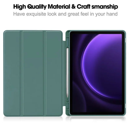 For Samsung Galaxy Tab S9 FE Leather Case Tri-fold Stand Pen Slot Tablet Coverish Green