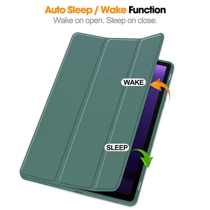 For Samsung Galaxy Tab S9 FE Leather Case Tri-fold Stand Pen Slot Tablet Coverish Green