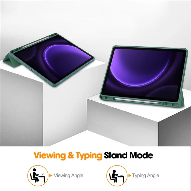 For Samsung Galaxy Tab S9 FE Leather Case Tri-fold Stand Pen Slot Tablet Coverish Green