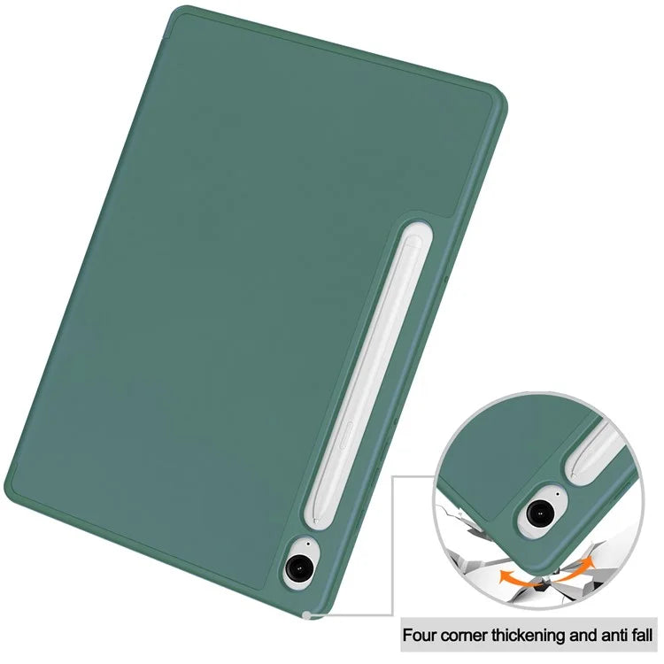 For Samsung Galaxy Tab S9 FE Leather Case Tri-fold Stand Pen Slot Tablet Coverish Green